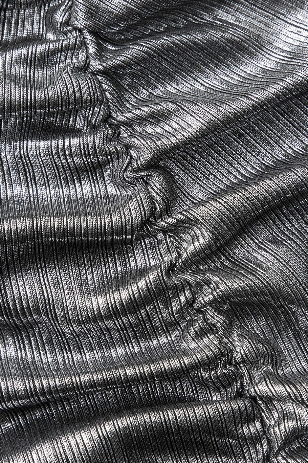 Metallic Ruched Slit Midi Dress