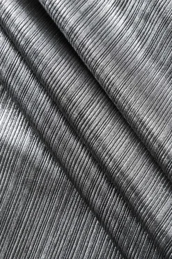 Metallic Ruched Slit Midi Dress
