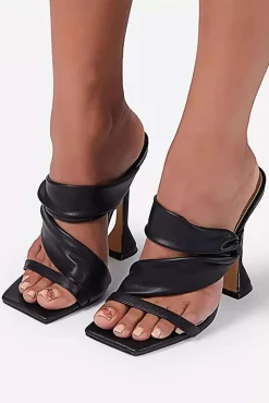 Metallic Ruched Square-toe High Heels Sandals