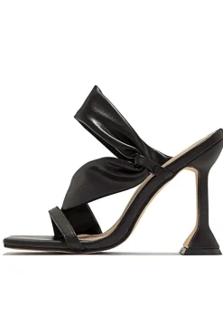 Metallic Ruched Square-toe High Heels Sandals