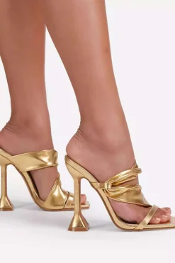 Metallic Ruched Square-toe High Heels Sandals