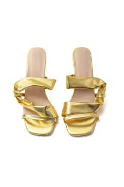 Metallic Ruched Square-toe High Heels Sandals
