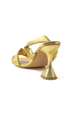 Metallic Ruched Square-toe High Heels Sandals