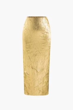 Metallic Textured Midi Skirt