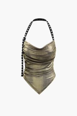 Metallic V-hem Halter Top