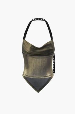 Metallic V-hem Halter Top