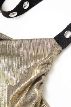 Metallic V-hem Halter Top