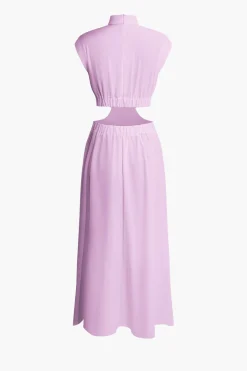Mock Neck Cut Out Pleated Maxi Dress