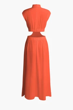 Mock Neck Cut Out Pleated Maxi Dress