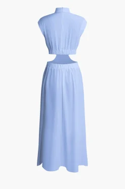 Mock Neck Cut Out Pleated Maxi Dress