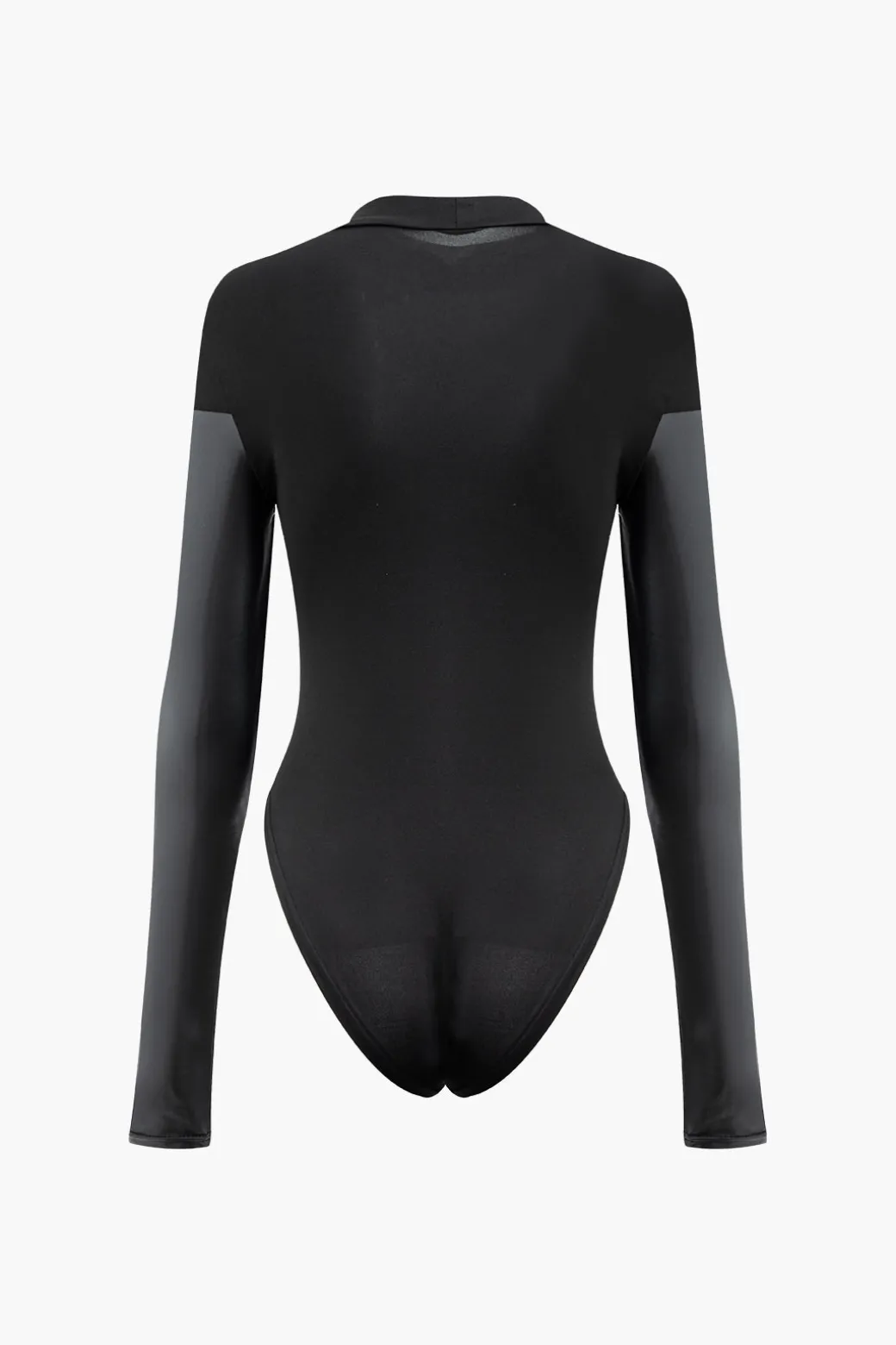 Mock Neck Faux Leather Paneled Long Sleeve Bodysuit
