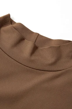 Mock Neck Faux Leather Paneled Long Sleeve Bodysuit