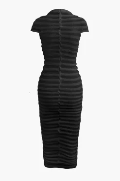 Mock Neck Knit Stripe Short Sleeve Maxi Dress