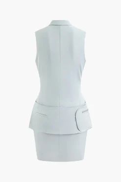 Mock Neck Pocket Detail Sleeveless Mini Dress