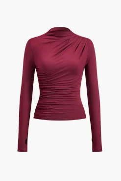 Mock neck Ruched Long Sleeve Top