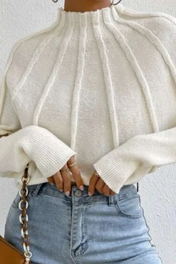 Mock Neck Textured Batwing Sleeve Sweater