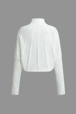 Mock Neck Textured Batwing Sleeve Sweater