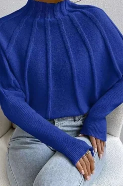 Mock Neck Textured Batwing Sleeve Sweater