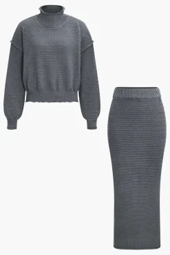 Mock Neck Top And Skirt Set