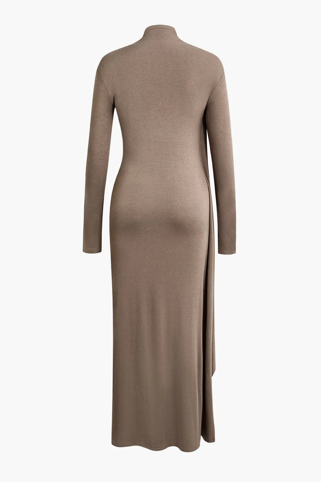 Mock Neck Wrap Ruched Long Sleeve Slit Maxi Dress