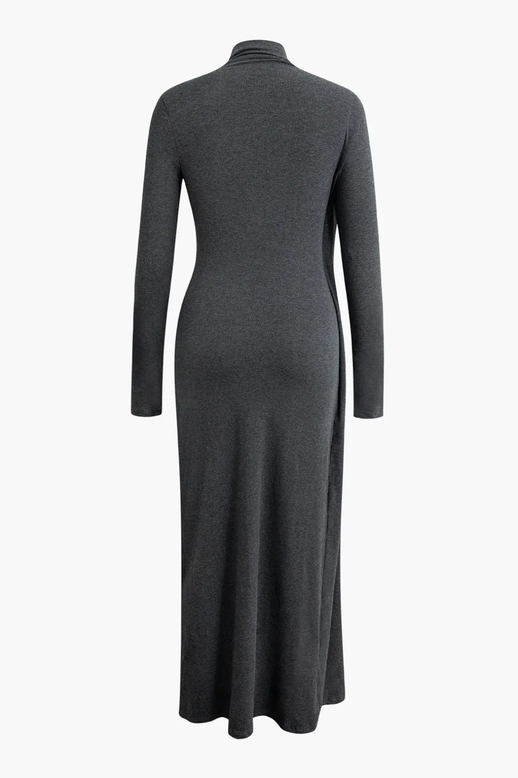 Mock Neck Wrap Ruched Long Sleeve Slit Maxi Dress