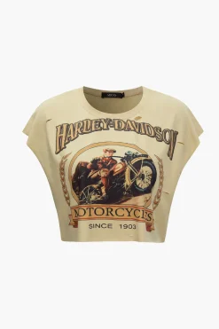 Motorbike Graphic Print Sleeveless T-Shirt