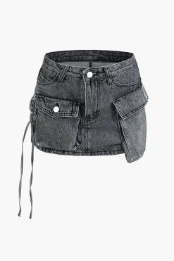 Multi Pocket Denim Mini Cargo Skirt