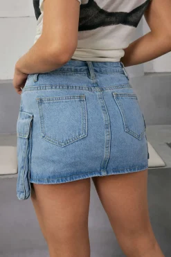 Multi Pocket Denim Mini Cargo Skirt