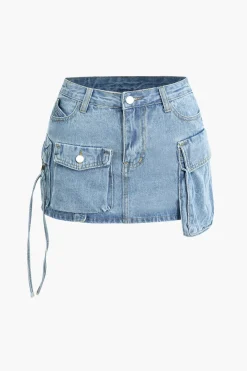 Multi Pocket Denim Mini Cargo Skirt