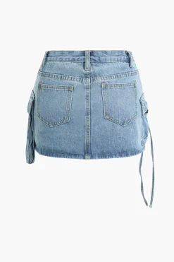 Multi Pocket Denim Mini Cargo Skirt
