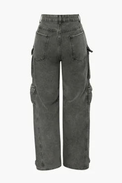Multi Pocket Rolled Hem Wide Leg Cargo Jeans