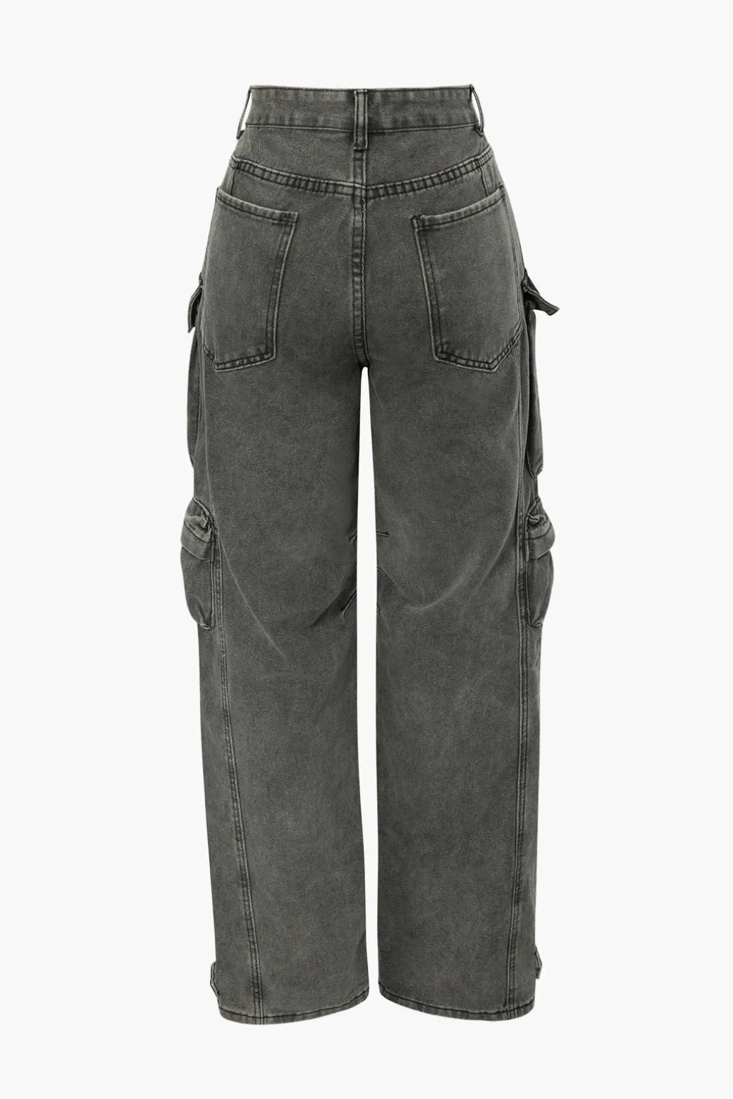 Multi Pocket Rolled Hem Wide Leg Cargo Jeans