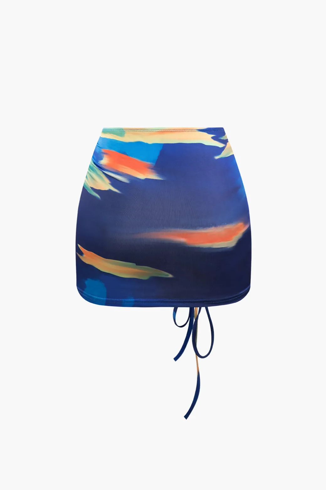 Multi Print One Shoulder Crop Top And Ruched Drawstring Mini Skirt Set