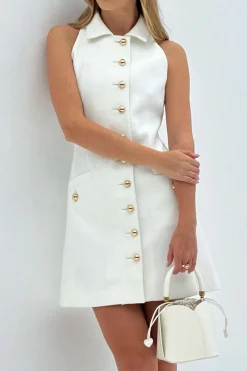 Multi-Button Collared Pocket Mini Dress