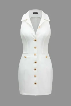 Multi-Button Collared Pocket Mini Dress