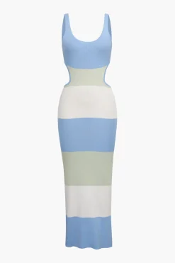 Multicolored Stripe Knitted Backless Maxi Dress