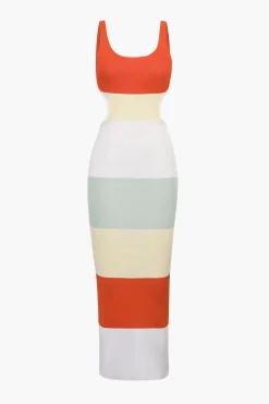Multicolored Stripe Knitted Backless Maxi Dress