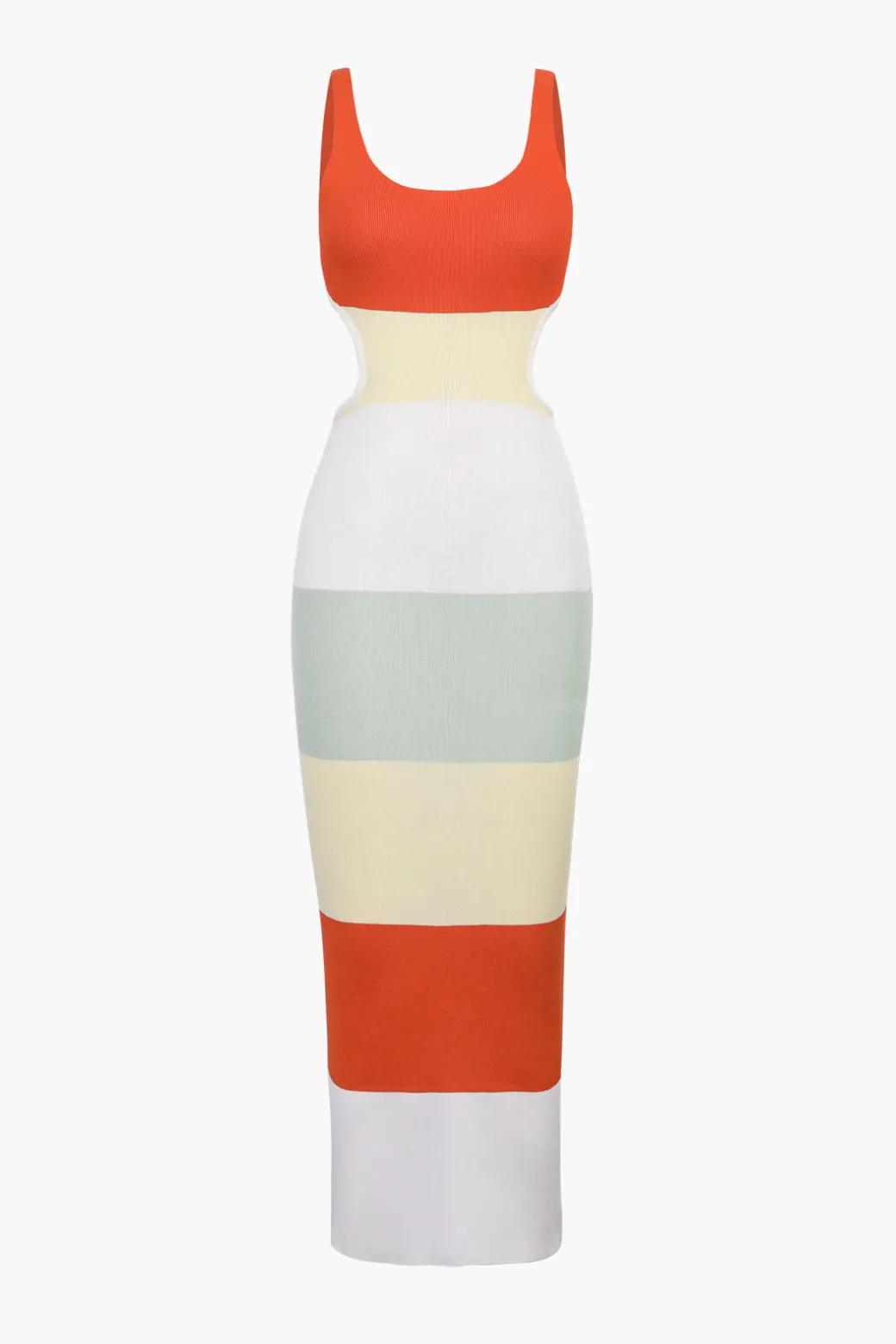 Multicolored Stripe Knitted Backless Maxi Dress