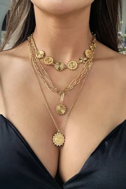Multi-Layer Sun Pattern Round Disc Necklace