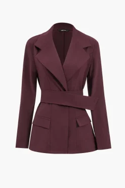 Notched Lapel Belted Blazer And Trousers Set