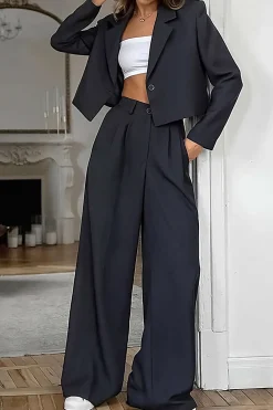 Notched Lapel Blazer And High Waist Trousers Set