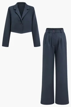 Notched Lapel Blazer And High Waist Trousers Set