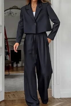 Notched Lapel Blazer And High Waist Trousers Set