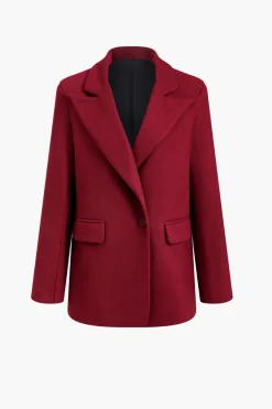 Notched Lapel Buttoned Blazers With Fake Pockets