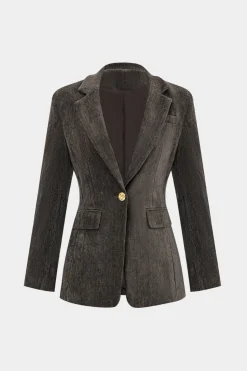 Notched Lapel Fake Button Pocket Blazer And Flared Leg Trousers Set