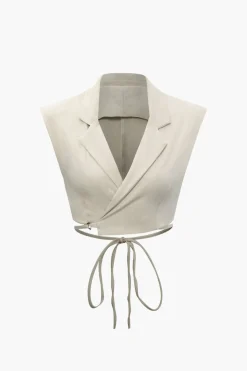 Notched Lapel Tie Back Vest And Straight Leg Suit Pants Set