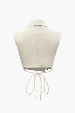 Notched Lapel Tie Back Vest And Straight Leg Suit Pants Set