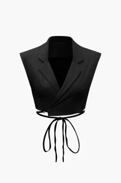 Notched Lapel Tie Back Vest And Straight Leg Suit Pants Set