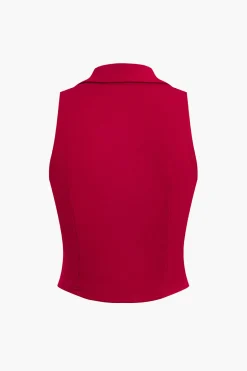 Notched Lapel Vest And Pleated Mini Skirt Set