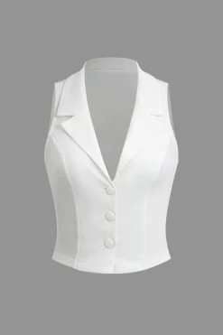 Notched Lapel Vest And Pleated Mini Skirt Set